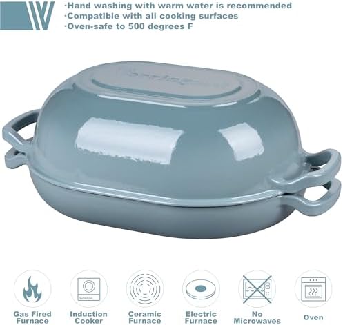 VORRINGARD Enameled Cast Iron Sourdough Bread Oven, Dutch Oven, Loaf Cast Iron Bread Pan for Homemade Bread Baking, Meatloaf Pan with Lid, 7QT, Sea Salt - Image 3