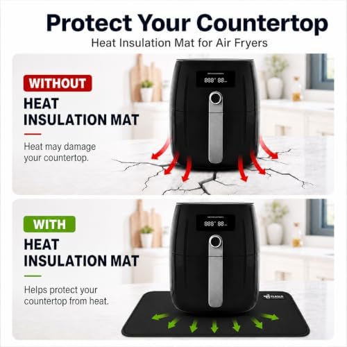 FLASLD Heat Resistant Mat for Air Fryer Site on, Fireproof Silicone Mats for Kitchen Counter, Countertop Protector, No-slip and Waterproof (Black, 16"X24") - Image 2