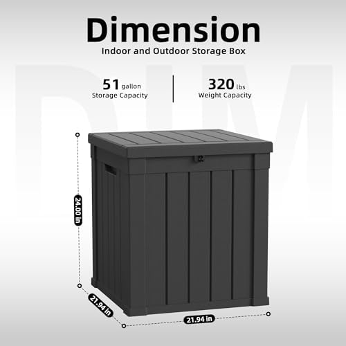 DRATO 51 Gallon Outdoor Storage Box Waterproof, Lockable Resin Deck Box for Patio Furniture, Pool Supplies & Garden Tools, Weatherproof Outside Storage Bin for Backyard Porch (Black, 51 Gallon) - Image 2