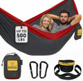 Wise Owl Outfitters Hammock for Camping Double Hammocks Gear for The Outdoors Backpacking Survival or Travel - Portable Lightweight Parachute Nylon DO Charcoal & Red by WiseOwlOutfitters