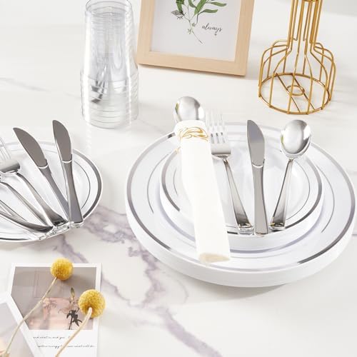 Fijinhom 175PCS Plastic Plates for 25 Guests, Silver Disposable Plates - Image 4