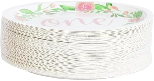 BLUE PANDA Decorative Floral Paper Plates - 9-Inch, Pack of 80 & Disposable Floral Birthday Party Plate - 1st Birthday Party Supplies - Image 5