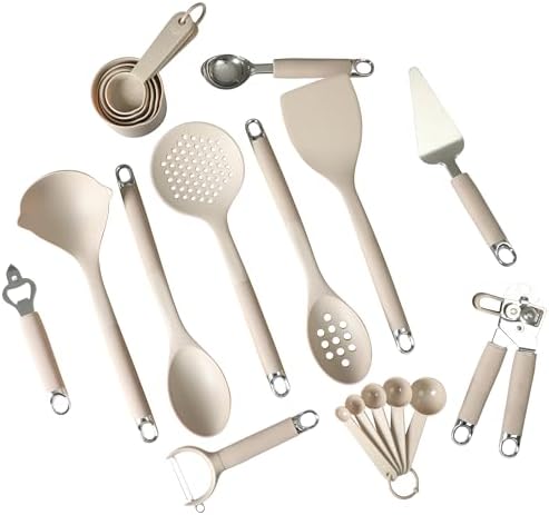 Gibson Home 20-Piece Kitchen Gadget & Tool Set – Nylon Cooking Utensils Spatulas, Ladle, Skimmer, Serving Spoons, Measuring Cups & Spoons, Can Opener, Peeler, Ice Cream Scoop & More by GibsonHomewares