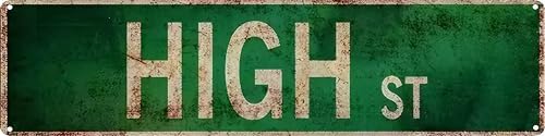 High St Metal Sign 4x16in Classic Street Plaque for Farmhouse Garage Kitchen Home Office Wall Decor Accessories by Unknown