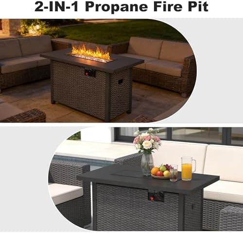 Patio Furniture Set with Fire Pit Table, 6PCS Outdoor Conversation Sets Waterproof Rattan Sectional Sofa with 4” Thickened Cushion Modular Wicker Patio Furniture Set with Glass Top Table (Grey) - Image 7