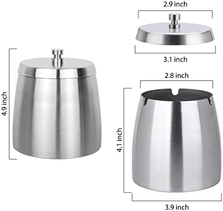 Ash tray Outdoors,Smokeless Ashtray with Lid for Cigarettes Indoors,Large Ashtrays Windproof/Rainproof,Stainless Steel Cover Ashtray for Patio Outside Home Table Decor - Image 2