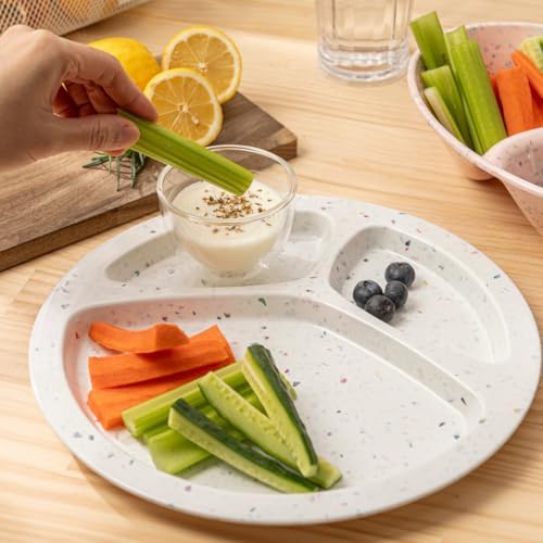 bzyoo 11-Inch Divided Plates Set of 2, 100% Melamine Portion Control Plates for Adults & Kids, Modern Confetti Pattern, BPA-Free & Dishwasher Safe, Ideal for Camping, RV, and Daily Use (White) - Image 2