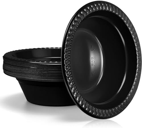 30 Pack 12 oz Black Disposable Plastic Bowls Dessert, Ice Cream, Salad, Soup Serving Cups for Party, Picnic, Food Snacks (Black) by Unknown