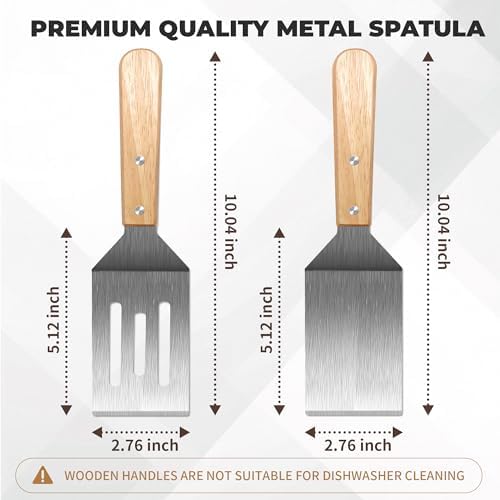 Stainless Steel Spatula Set, Metal Spatula for Cast Iron Skillet, Metal Spatulas for Kitchen Use with Wooden Handle, Ideal for Frying Steak, Pancake, Cookie, Burger, Brownie or Desserts - Image 3