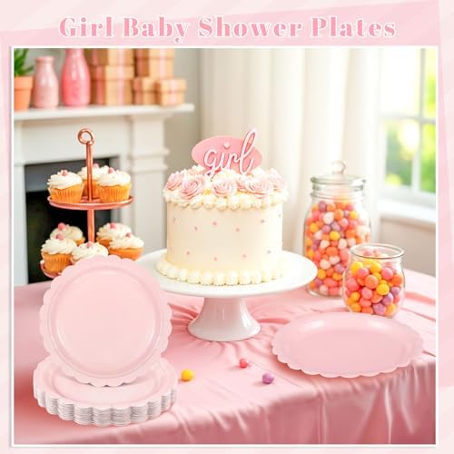 NatNarr 30 Pcs Pink Paper Plates 9 Inch Scalloped Pink Plates Cute Dessert Cake Party Plate for Girls Birthday, Baby Bridal Shower, Wedding (Pack of 3) - Image 6