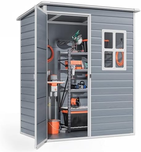 Gizoon 5x3 FT Outdoor Storage Shed, Resin Weatherproof Garden Shed, Gray - Image 2
