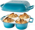 QuadPro Enamelled Cast Iron Bread Loaf Pot – Dutch Oven for Sourdough Bread Baking – 500°F Oven Safe Non Stick Bread Pot – 4 Round Loaf Spaces (4.90-inch Diameter), Light Blue – by Nuovva by Nuovva