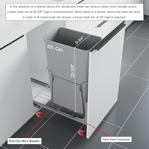 Dowell B15 Aluminum Base Wastebasket Pullout with Door Mount and 50Qt/13Gal Plastic Bin (4012 0115+50) - Image 7