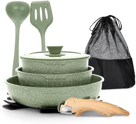 MAISON ARTS Camping Pots and Pans Set Non Stick with Removable Handle by MAISONARTS