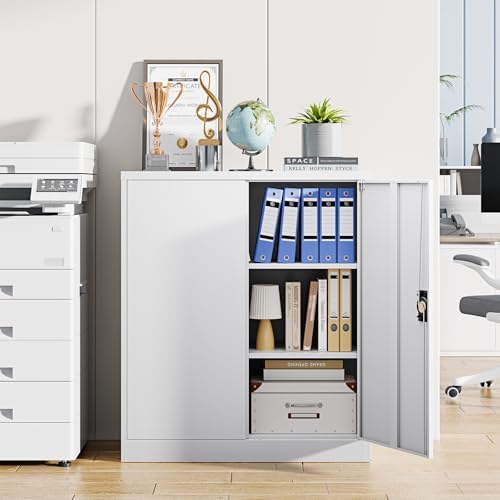 Letaya Metal Storage Cabinets with Lock Door,2 Adjustable Shelves Organizer Steel Storage Cabinets for Home,Office,Warehouse,Garage,Employee Lockers(White) - Image 2