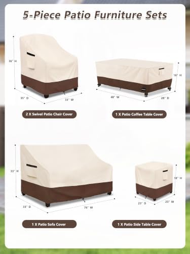 Patio Furniture Covers Set Waterproof,5-Piece Outdoor Furniture Cover,Large - Image 2