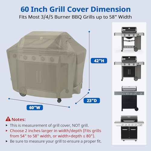 SunPatio Heavy Duty Waterproof 60 Inch Grill Cover for Outdoor Grill, Taupe - Image 2