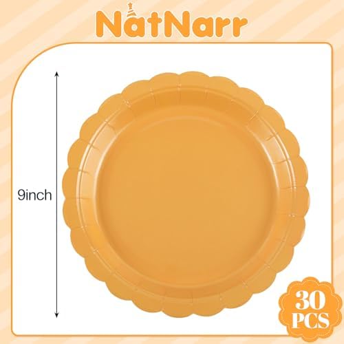 NatNarr 30 Pk Orange Plates 9" Scalloped Fall Thanksgiving Dessert Plates - Image 2