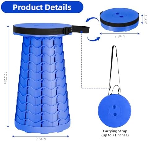 Qiguet Collapsible Stool, Folding Chair - Upgraded Portable Chair with Load Capacity 400lbs, Portable Stool for Camping Fishing Hiking - Folding Stool with Carrying Strap,Gifts for Fisherman(All Blue) - Image 2