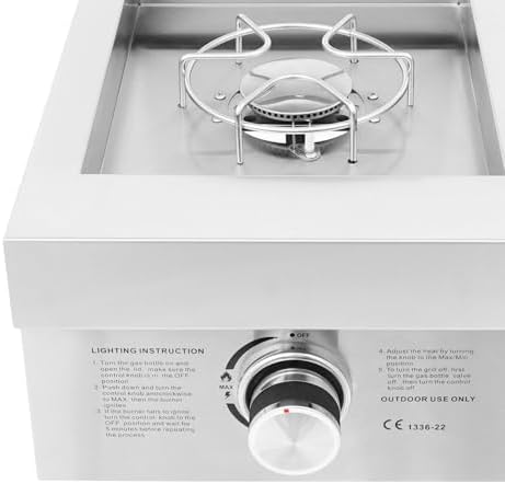 Single Burner Stove for Outdoor Kitchen, Built-in Stainless Steel Side Burner with Removable Grates & Cover, Gas Stove for BBQ Island, Patio, Backyard (Liquid Propane, Single Burner) - Image 5