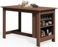 SERWALL Outdoor HDPE Counter-Height Bar Table with Storage Rack, Brown by SERWALL