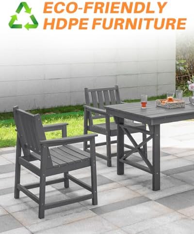 Patio Dining Chair Set of 2, HDPE Outdoor Dining Chair, Ergonomic HDPE Dining Chairs with Deep Seating, All Weather Outdoor Chairs Furniture for Backyard, Deck, Garden, Poolside, Smoke Gray - Image 5