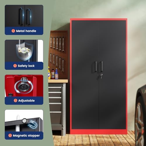 Yizosh Metal Storage Cabinet with Lock Doors and 5 Adjustable Shelves,- 72" Garage Storage Cabinet for Home,Office,Garage,School - Image 4