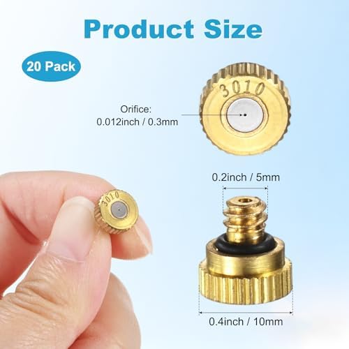 M METERXITY 20-Pack Brass Misting Nozzles, 0.012inch/0.3mm Orifice Heavy Duty 10/24 UNC Screw Thread Misting Nozzle Plug for Outdoor Spray Cooling System/Patio Mist System/Dust Control - Image 3
