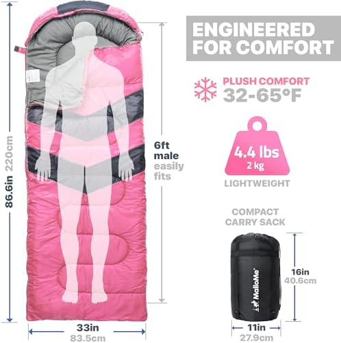 MalloMe Sleeping Bags for Adults Cold Weather & Warm - Backpacking Camping Sleeping Bag for Kids 10-12, Girls, Boys - Lightweight Compact Camping Essentials Gear Accessories Hiking Sleep Must Haves - Image 3