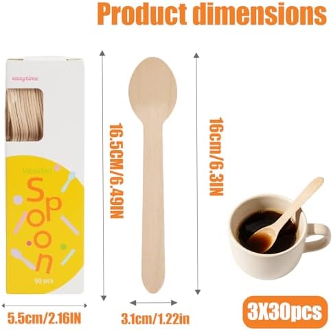 Disposable Wooden Spoons, 150Pcs 6.3" Wooden Cutlery Spoon Disposable Spoons Compostable Utensils for Party, Camping, Traveling, Family Dinners, 3 Boxes of 50Pcs - Image 2