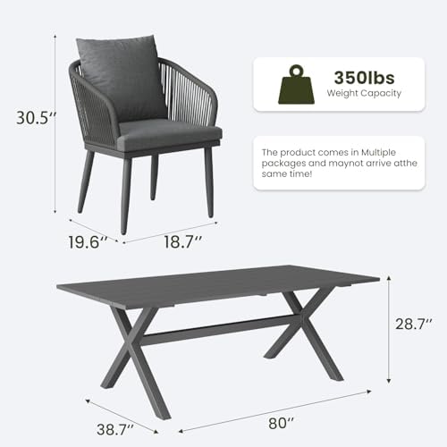 LayinSun 9 Pieces Outdoor Patio Dining Set, Aluminium Rectangular Dining Table and Wicker Rattan Chairs Set for Outside Backyard, Poolside - Image 7