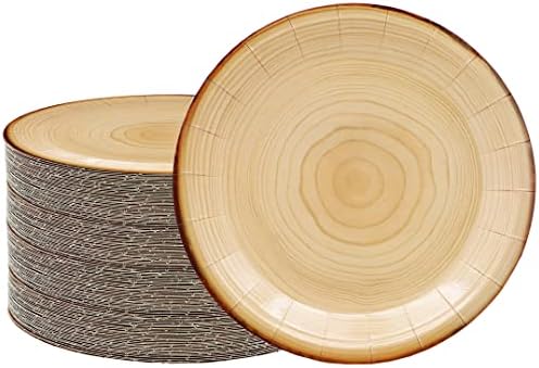 40Pcs Wood Grain Party Supplies Wood Grain Paper Plates 7" Rustic Wood Slice Dessert Plates Camp-Fire Party Supplies Camping Woodland Animal Baby Shower Lumberjack Theme Birthday Part y Decorations by HSPAIDYP