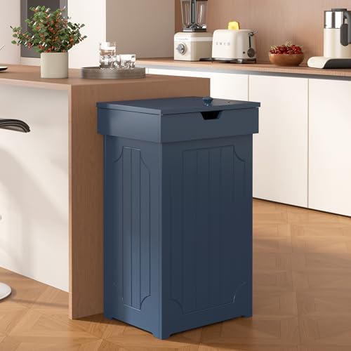 Function Home Trash Can Cabinet, 13 Gallon Kitchen Garbage Can, Wood Recycling Trash Bin, Freestanding Dog Proof Trash Can, Farmhouse Trash Cabinet with Lid for Home Kitchen Bathroom, Blue - Image 2