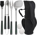 POLIGO 7PCS Golf-Club Style BBQ Tool Set Grilling Tools with Rubber Handle - Stainless Steel Grill Accessories for Outdoor Grill Set Premium Grill Utensils Set Fathers Day Birthday Gifts for Men Black by POLIGO