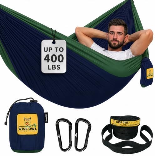 Wise Owl Outfitters Camping Hammocks - Portable Hammock for Outdoor, Indoor, Single Use w/ Tree Straps - Backpacking, Travel, and Camping Accessories, Navy & Forrest by WiseOwlOutfitters
