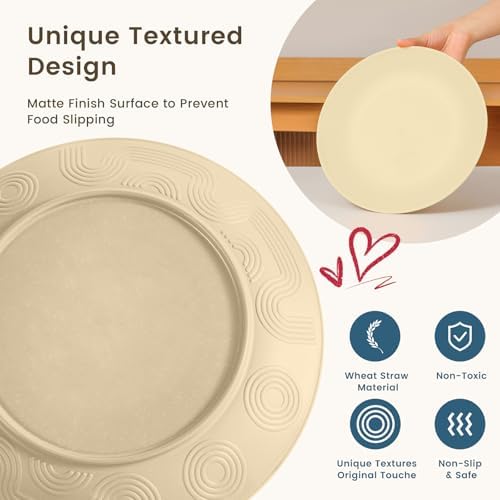 Homienly 24 PCS Premium Wheat Straw Dishes Set for 6, Reusable Plates and Bowls Sets,Cups,Lightweight & Unbreakable Dishwasher and Microwave Safe Dinnerware Sets for Kitchen,Outdoor- Beige - Image 4