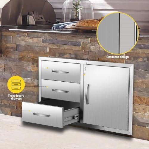 Outdoor Kitchen Drawer Combo, BBQ Access Door Drawers Combo With Stainless Steel, Perfect For BBQ Grill Station Outdoor Kitchen Storage Cabinet (Drawer Combo-38.3Wx22.7Hx20.7D with Handles) - Image 6