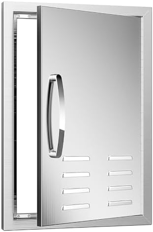 Outdoor Kitchen Doors with Vents - 17W x 24H Inch - 304 Stainless Steel BBQ Single Access Door with Detachable Handles for Outdoor Grill Cabinet,BBQ Island by MIGODA