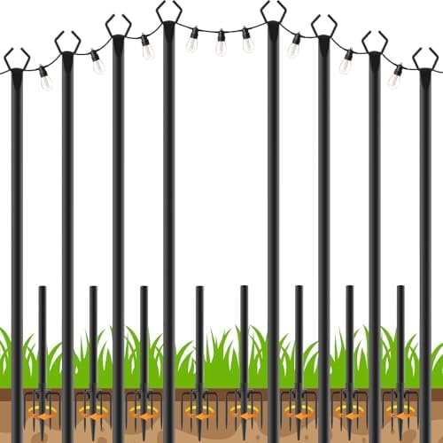 AHRLHR 8 Pack String Light Poles, Outdoor String Light Pole 10 ft Forked Metal Light Pole with Adjustable Outdoor Light Stand, Deck, Backyard, Garden, Wedding, Rustproof and Sturdy with Hooks. by Unknown