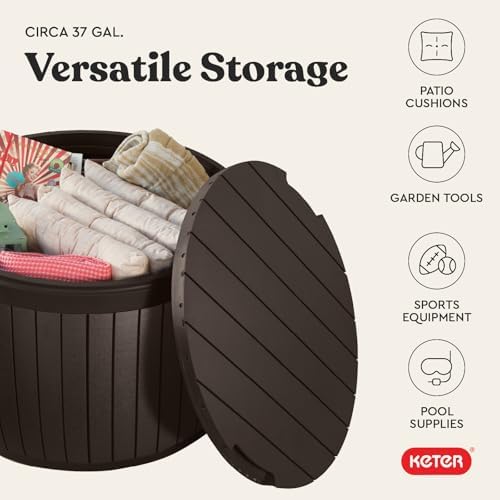Keter Circa Outdoor Storage Deck Box, 37 Gallon, Brown - Image 6