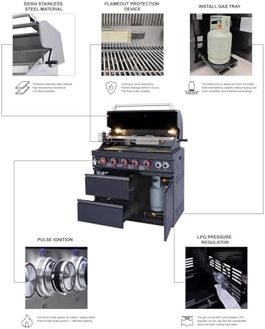 102.4'' Outdoor Kitchen Island, 59500 BTU, 4 Burners, Black - Image 4