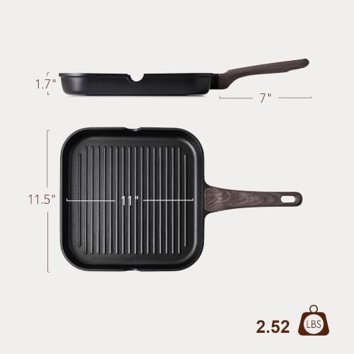 SENSARTE Nonstick Grill Pan for Stove Tops, Versatile Griddle Pan with Pour Spouts, Square Grill Pan for Big Cooking Surface, Durable Grill Skillet for Indoor & Outdoor Grilling. PFOA Free, 11 Inch - Image 3