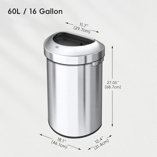 EKO Urban 16 Gallon Semi-Round Open Top Waste Bin, Stainless Steel Half Round Commercial Trash Can for Indoor and Outdoor, Extra Large Metal Garbage Bin for Home, Office, Restaurant, Restroom, 60L - Image 3