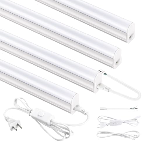 4FT T5 PRO LED Shop Lights, 2800LM 6500K Bright White LED Integrated Fixture, 20W Linkable Garage Light, Ceiling and Cabinet Light with ON/Off Switch, Workshop, Basement, 4 Pack by YULINKCOLighting