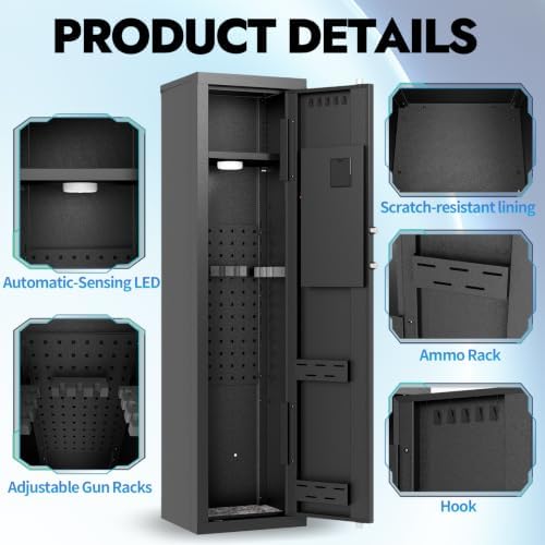 3-5 Long Gun Safe, Fingerprint Lock Anti-Pry for Scoped Rifles - Image 6