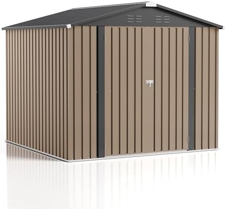 JUMMICO 8x8 FT Outdoor Storage Shed, Tool Metal Sheds, Brown - Image 7