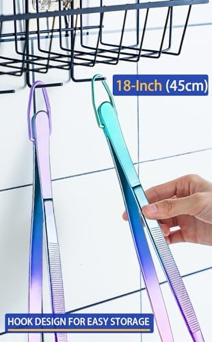 JETKONG 2 Pcs 18 Inch (45cm) Stainless Steel Grill Tongs Heavy Duty Giant Tweezer Tongs, Extra Large Tweezers Tools for Cooking, Grilling, BBQ and Turning Food (Rainbow) - Image 7