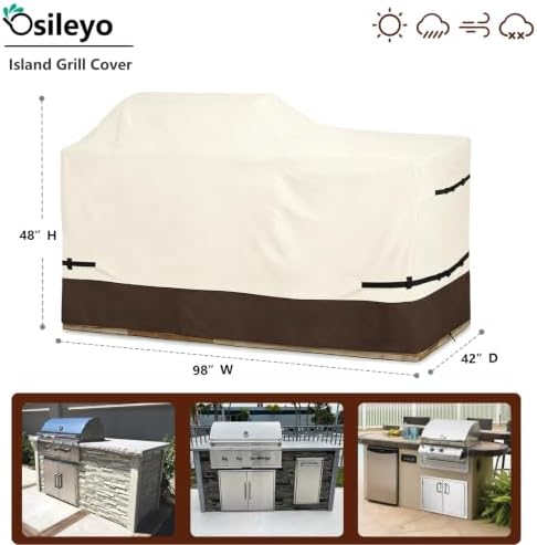 98 Inch Island Grill Cover - 600D Heavy Duty Waterproof All Weather Protection Extra Large Grill Covers,Island with Left/Right Grill Head,Grill Cover for Outdoor Grill, BBQ Cover(Beige&Brown) - Image 2