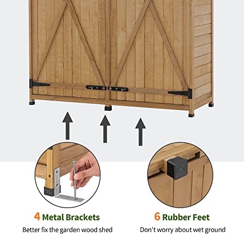 MCombo Outdoor Storage Cabinet with Shelves, Wood Garden Shed with Floor, Outside Tool Shed with 2 Lockable Doors for Yard Patio Lawn, 1400 (Natural) - Image 6