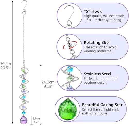 Set of 3 Crystal Suncatcher Spiral Wind Spinner Gazing Ball Decor - Image 5
